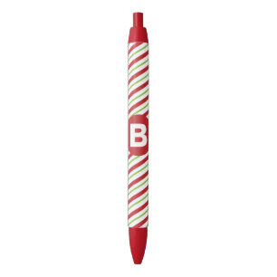 Red and Green Diagonal Pinstripes Monogram Black Ink Pen