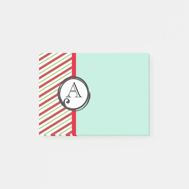 Red And Green Diagonal Stripes With Monogram Post-it Notes (Front)