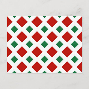 Red and Green Diamonds on White Christmas Postcard
