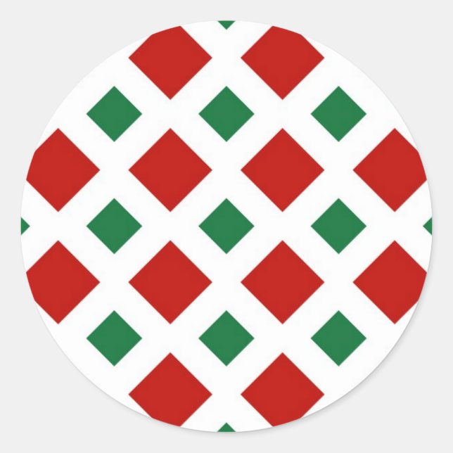 Red and Green Diamonds on White Classic Round Sticker (Front)