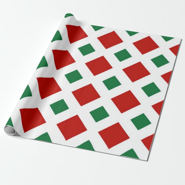 Red and Green Diamonds on White Wrapping Paper (Unrolled)