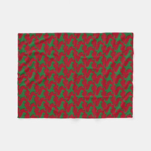 Red and Green Dinosaur Christmas Fleece Blanket
