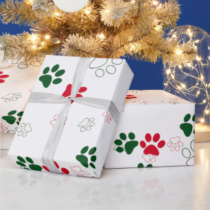 Red and Green Dog Paw  Wrapping Paper