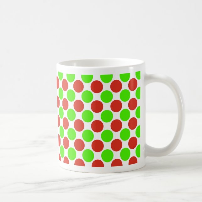 Red and Green Dots on White Coffee Mug (Right)
