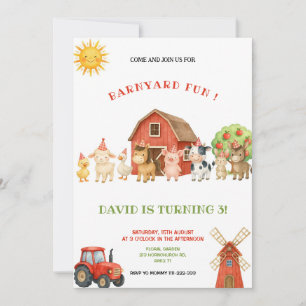 RED AND GREEN FARM BIRTHDAY PARTY INVITATION