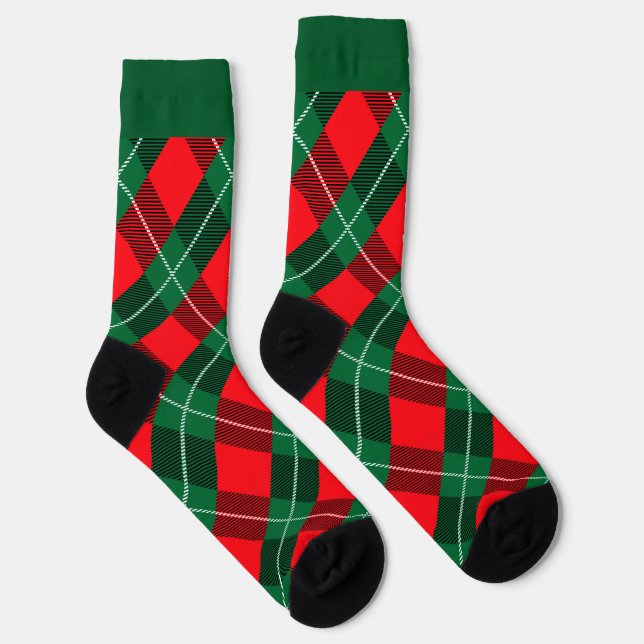 Red and Green Festive Holiday Plaid Socks (Right)