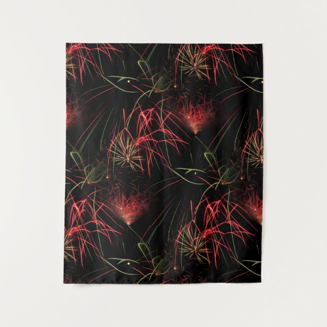 Red and Green Fireworks Pattern Tapestry (Front)