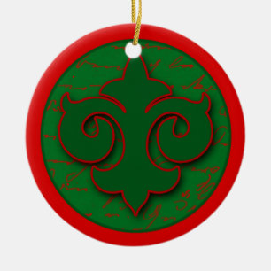 Red and Green Fleur de Lis Holiday Ornament