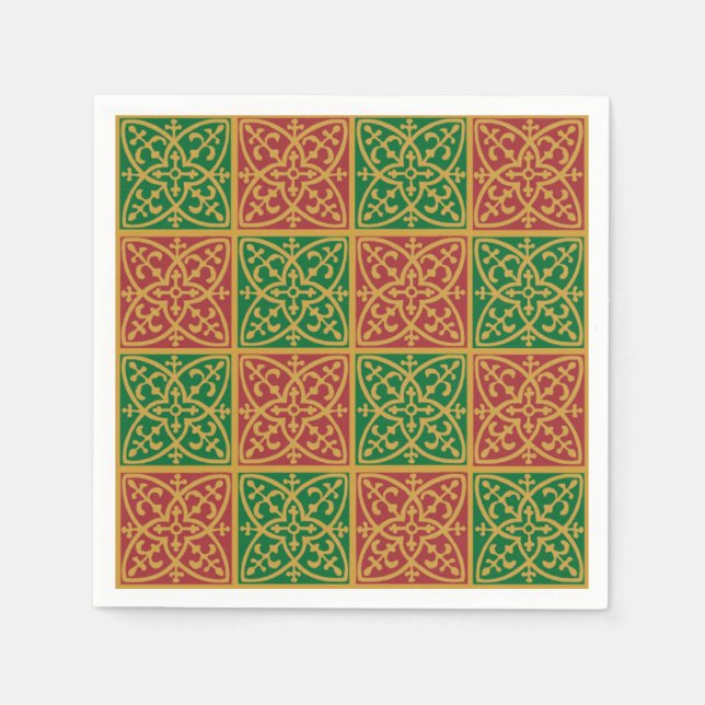 Red and Green Fleur-de-lis Pattern Napkin (Front)