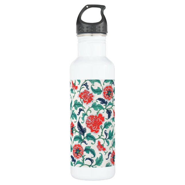 Red and Green Floral Pattern 710 Ml Water Bottle (Front)
