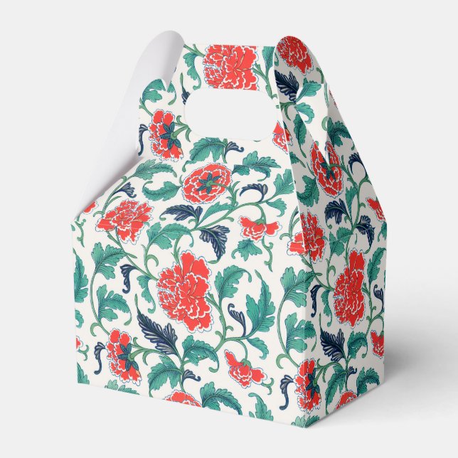 Red and Green Floral Pattern Favor Box (Front Side)