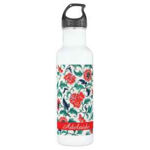 Red and Green Floral Pattern Monogram Name 710 Ml Water Bottle
