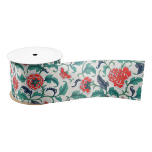 Red and Green Floral Pattern Satin Ribbon