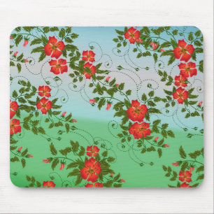 Red and Green Flower Pattern Mouse Pad