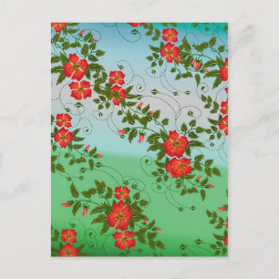 Red and Green Flower Pattern Postcard