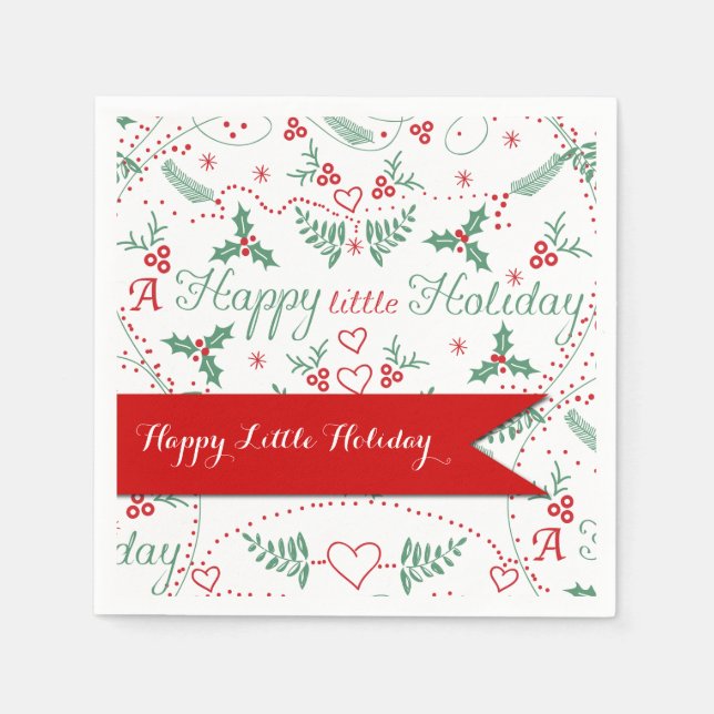 Red and Green Garland Happy Little Holiday Napkin (Front)