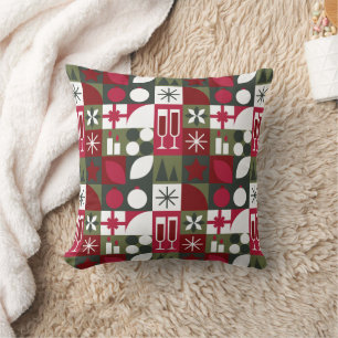 Red and Green Geometric Christmas Throw Pillow