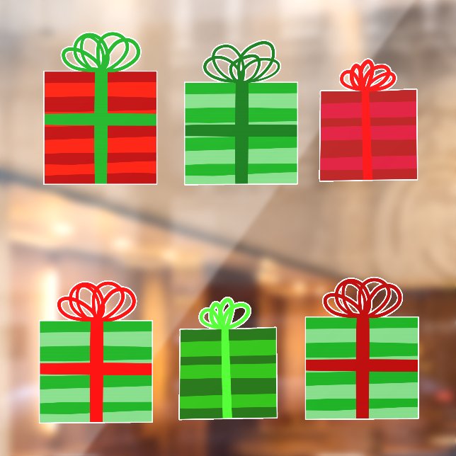 Red and Green Gift Wrapped Presents with Bows Window Cling (Sheet 2)