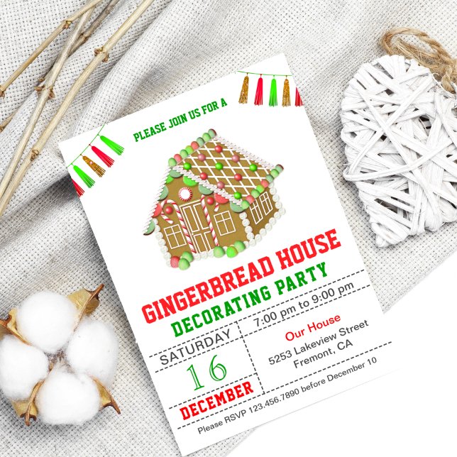 Red and Green Gingerbread House Decorating Party Invitation (Creator Uploaded)