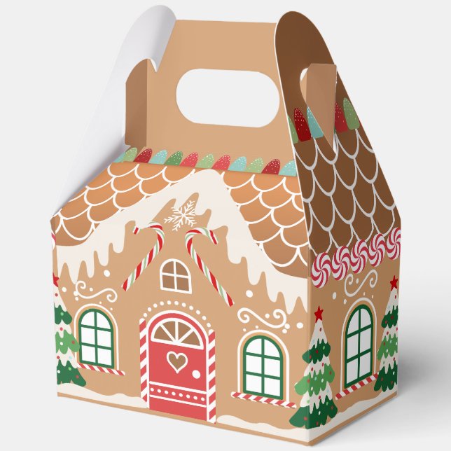 Red and Green Gingerbread House LARGE Favour Box (Front)