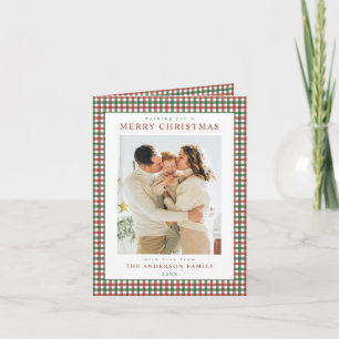 Red and Green Gingham Christmas Photo Holiday Card