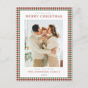 Red and Green Gingham Christmas Photo Holiday Postcard