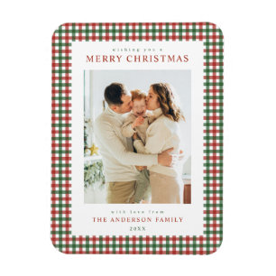 Red and Green Gingham Christmas Photo Magnet