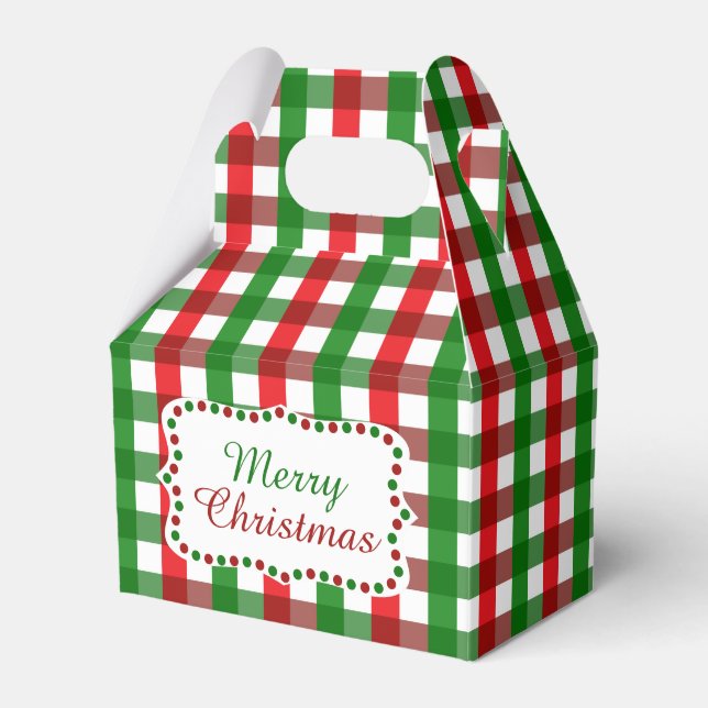 Red and Green Gingham Pattern Christmas Favor Box (Front Side)