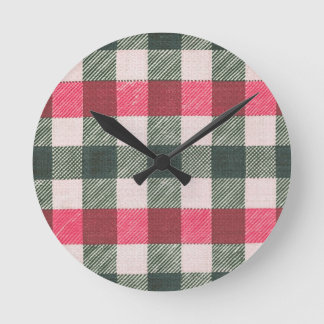 Red and Green Gingham Round Clock