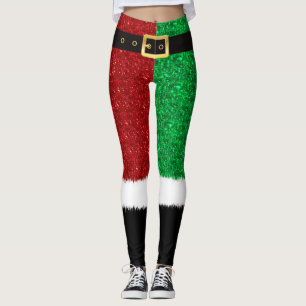 Red and Green Glitter, Sparkling sequins Christmas Leggings