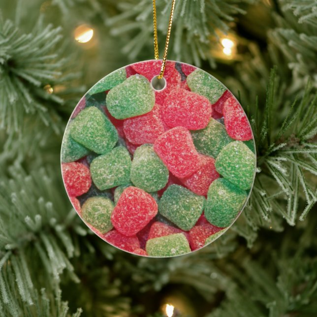 Red and Green Gumdrops Candy Photo Ceramic Ornament (Tree)