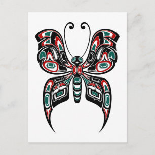 Red and Green Haida Spirit Butterfly on White Postcard