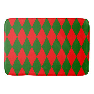 Red and Green Harlequin Checkered Design Bath Mat