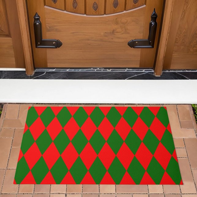 Red and Green Harlequin Checkered Design  Doormat (Creator Uploaded)