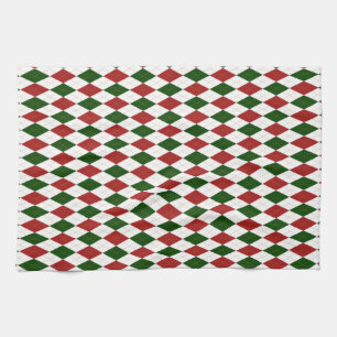 Red and Green Harlequin Diamond Argyle Kitchen Towel