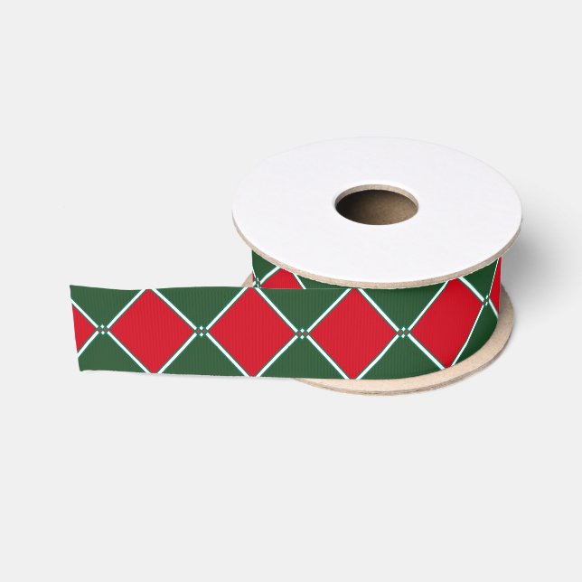 Red and Green Harlequin Diamond Print  Ribbon Grosgrain Ribbon (Spool)