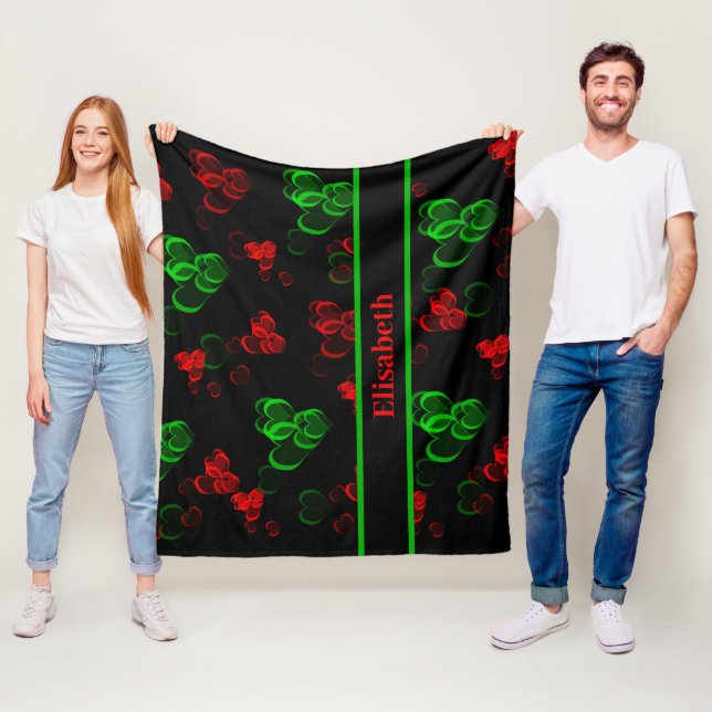 red and green hearts  fleece blanket (In Situ)