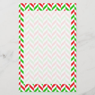 Red and Green Herringbone Pattern Christmas Stationery