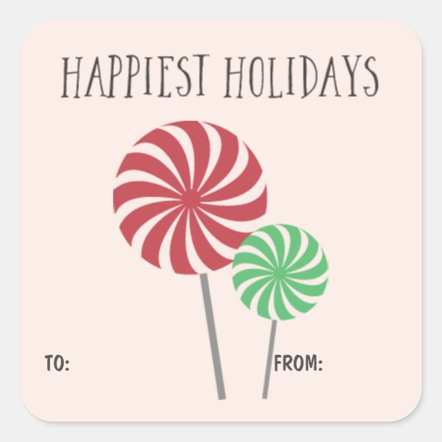 Red and Green Holiday/Christmas Candies Square Sticker (Front)
