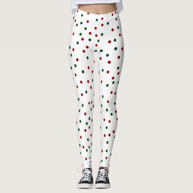Red and Green Holiday Christmas  Polka dot Leggings (Front)