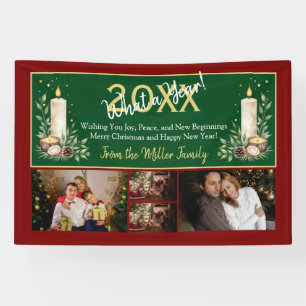 Red and Green Holiday Greeting with Custom Family  Banner