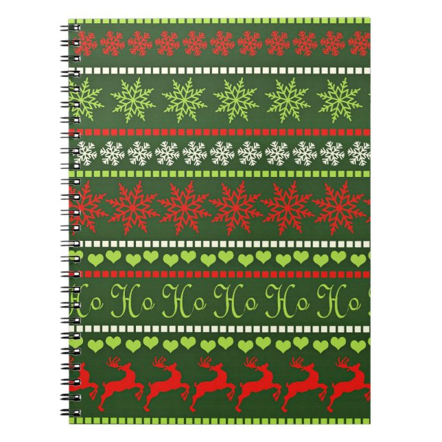 Red and Green Holiday Pattern Notebook (Front)