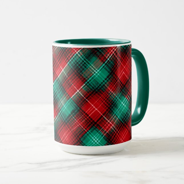 Red and green holiday plaid mug (Front Right)