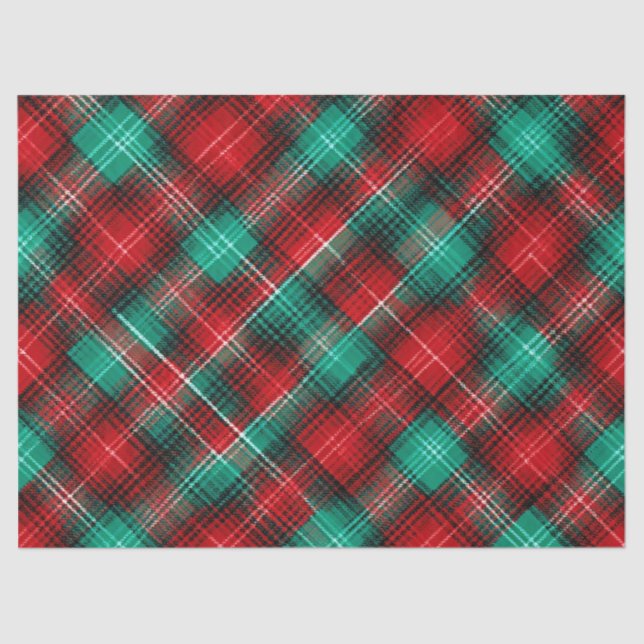 Red and green holiday plaid tissue paper (Front)