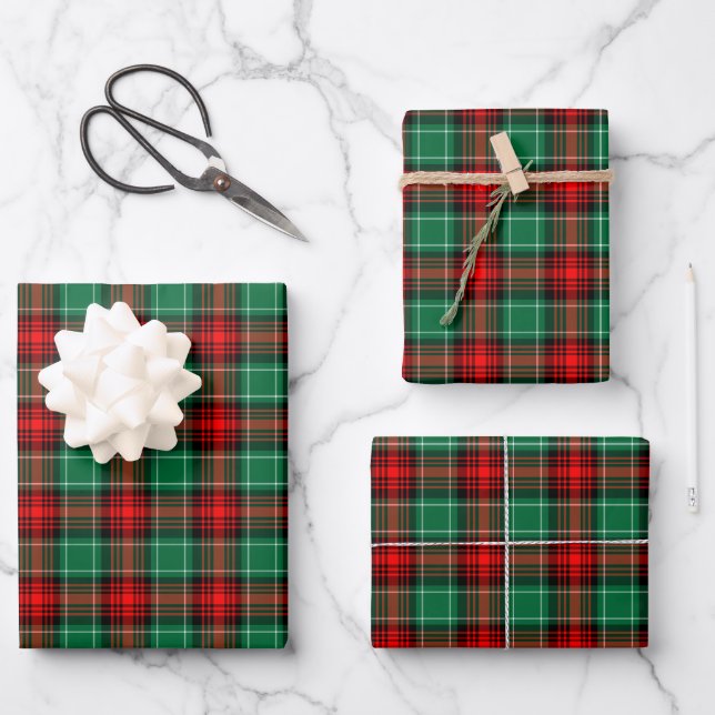 Red and Green Holiday Plaid Wrapping Paper Sheets (Front)