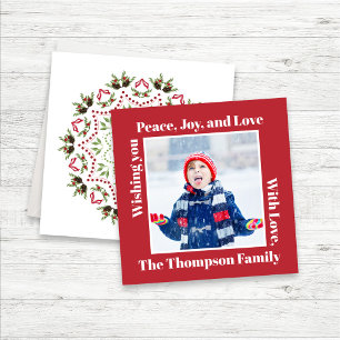 Red and Green Holly Berries Christmas Photo Holiday Card