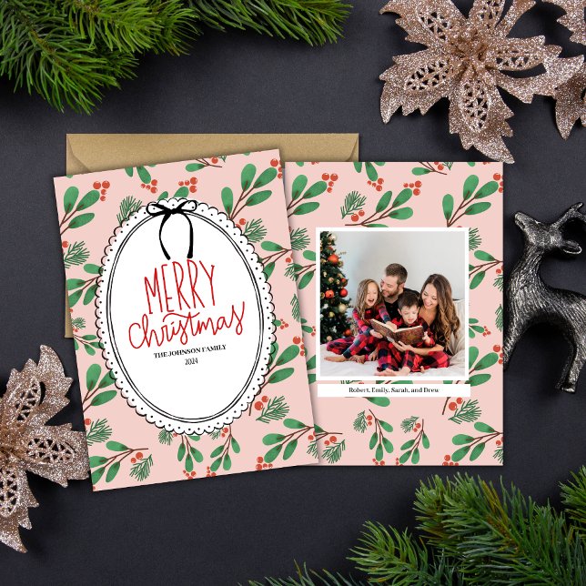 Red and Green Holly Berries Photo Christmas Card  (Creator Uploaded)