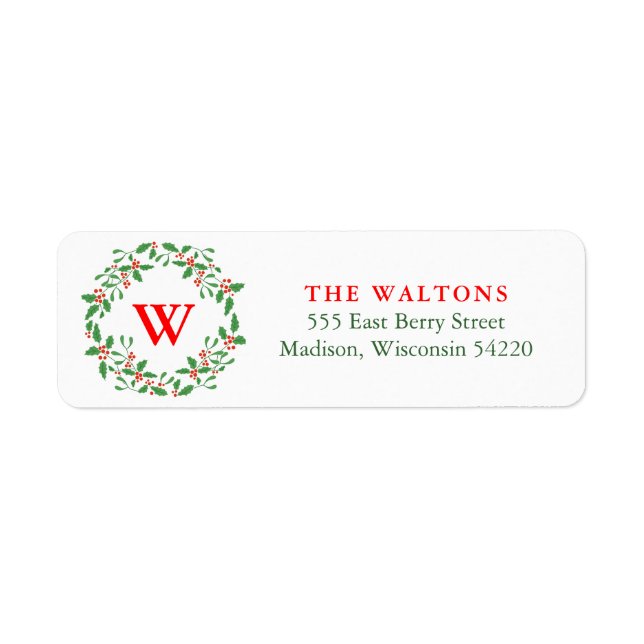 Red and Green Holly Berry Wreath Monogram (Front)