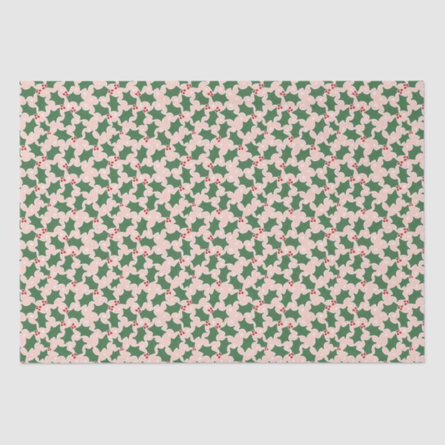 Red and Green Holly Christmas Tissue Paper (Front)