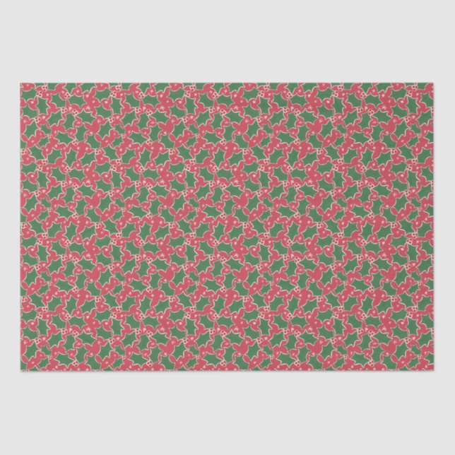 Red and Green Holly Christmas Tissue Paper (Front)